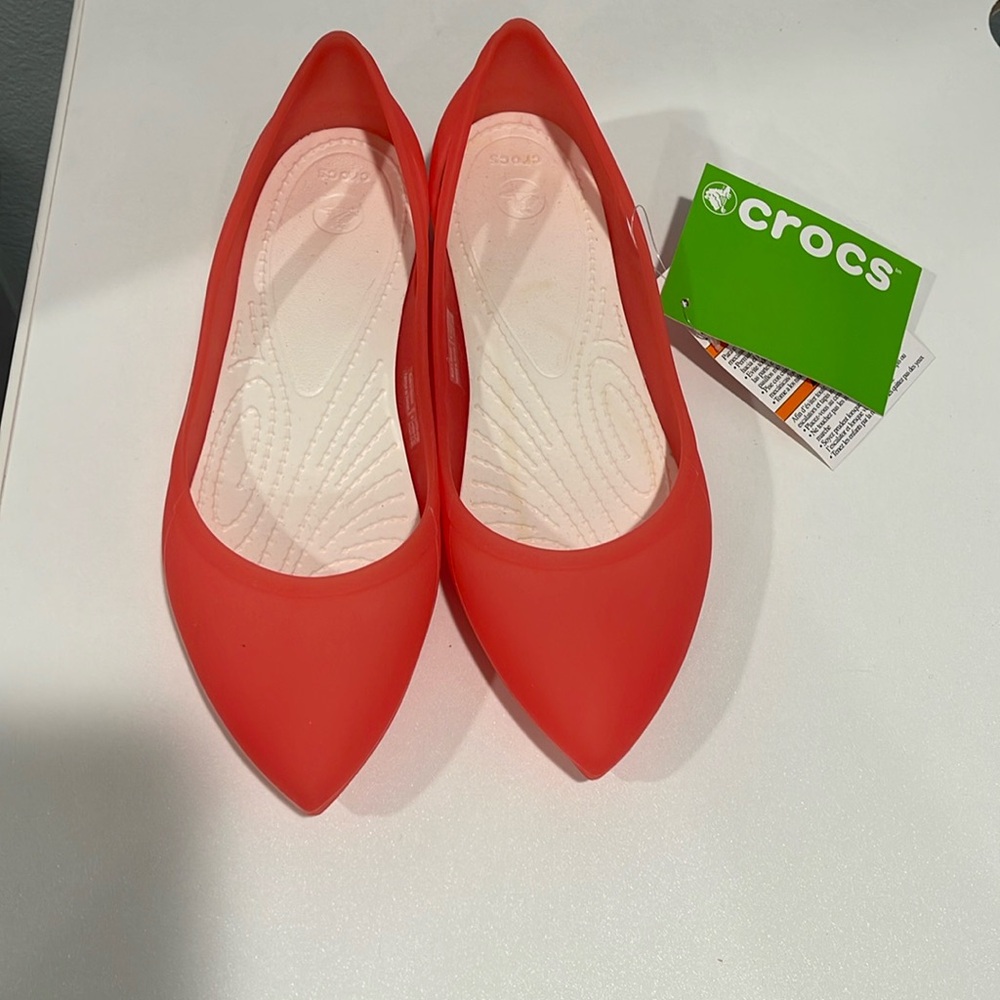 Crocs Women's Rio Pointed Toe Slip On Ballet Coral Flats, Size 6